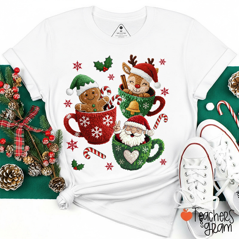 Faux Yarn Christmas Mugs Teacher T-Shirt