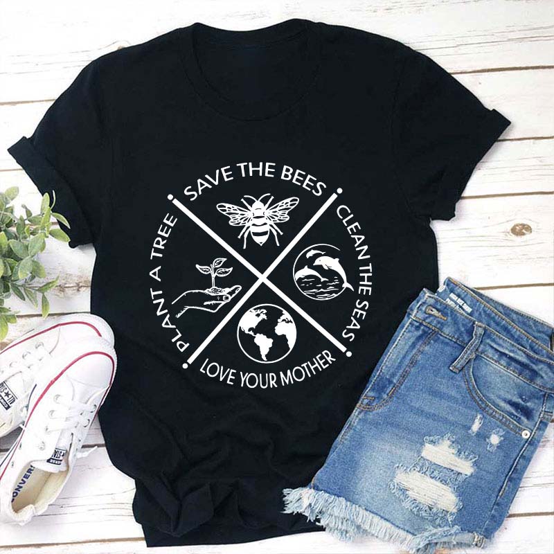 Plant A Tree Save The Bees Teacher T-Shirt Sale-Teachersgram