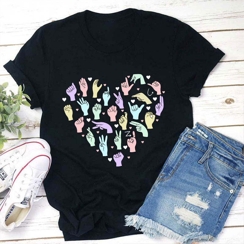 ASL Heart Alphabet Teacher T-Shirt