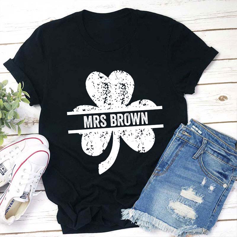 Personalized Lucky Clovers Teacher T-Shirt
