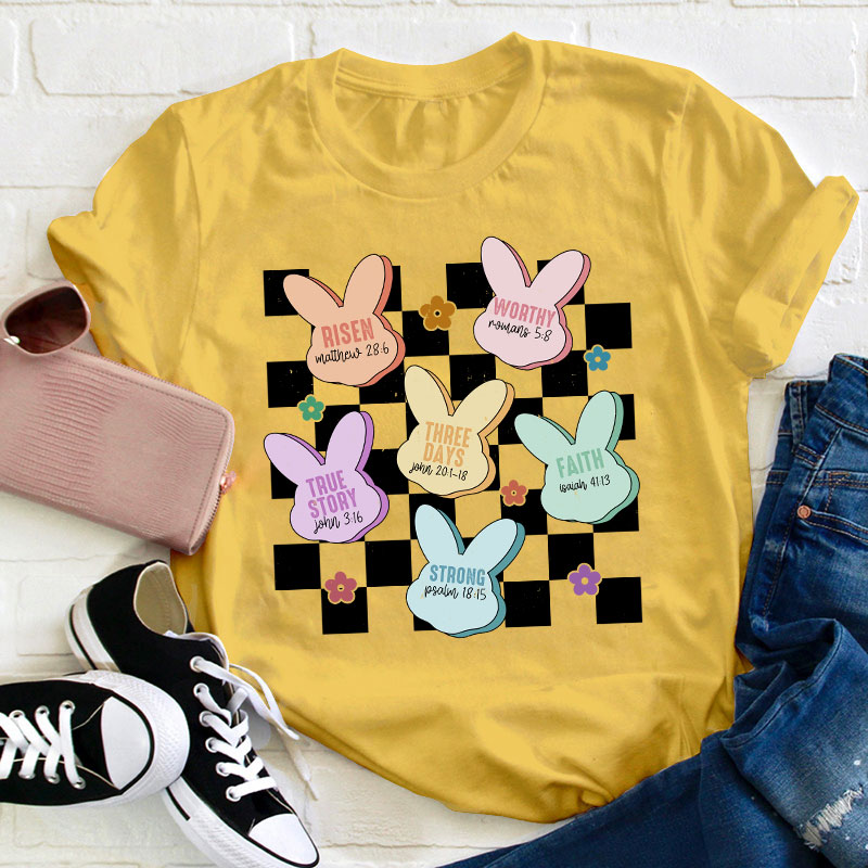 Bunny Bible Verses Checkered Teacher T-Shirt