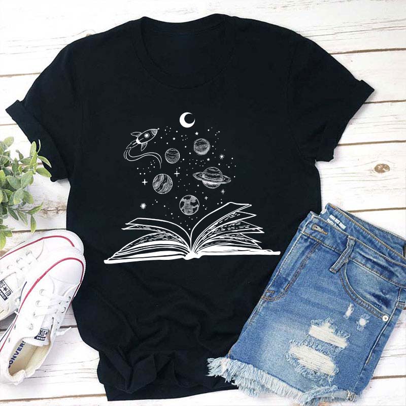 Books And Space Teacher T-Shirt Sale-Teachersgram