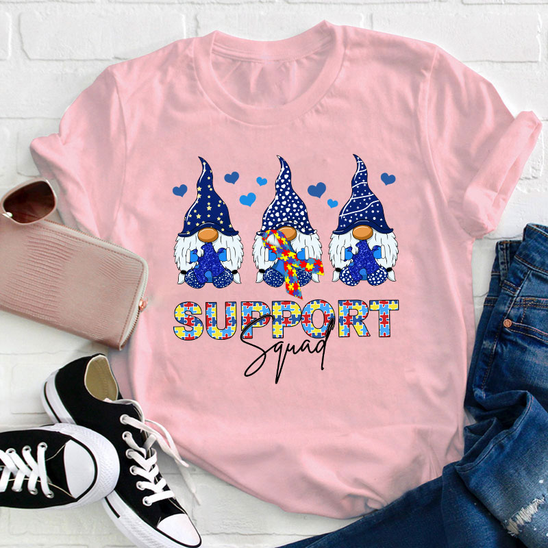 Support Squad Gnome Autism Awareness Teacher T-Shirt