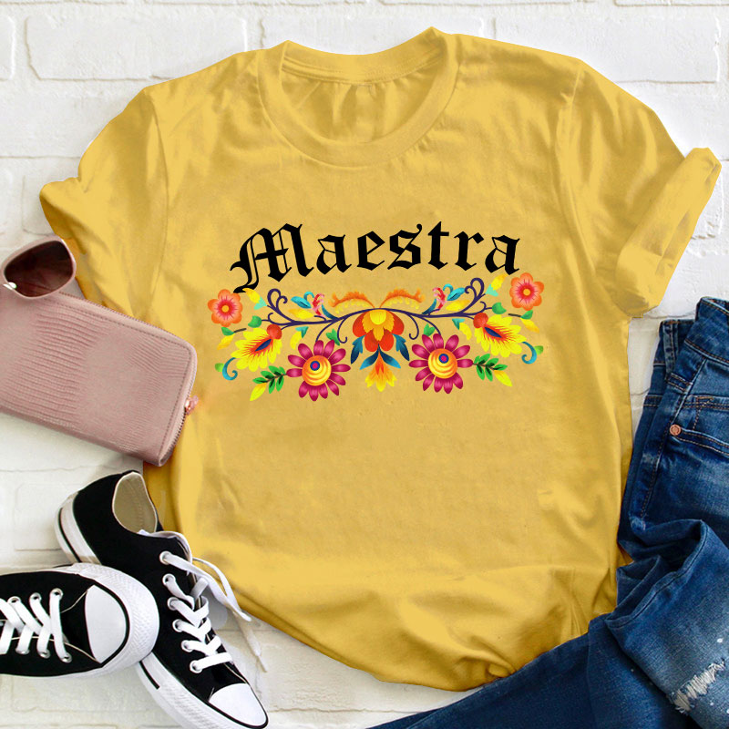 Maestra Floral Teacher T-Shirt