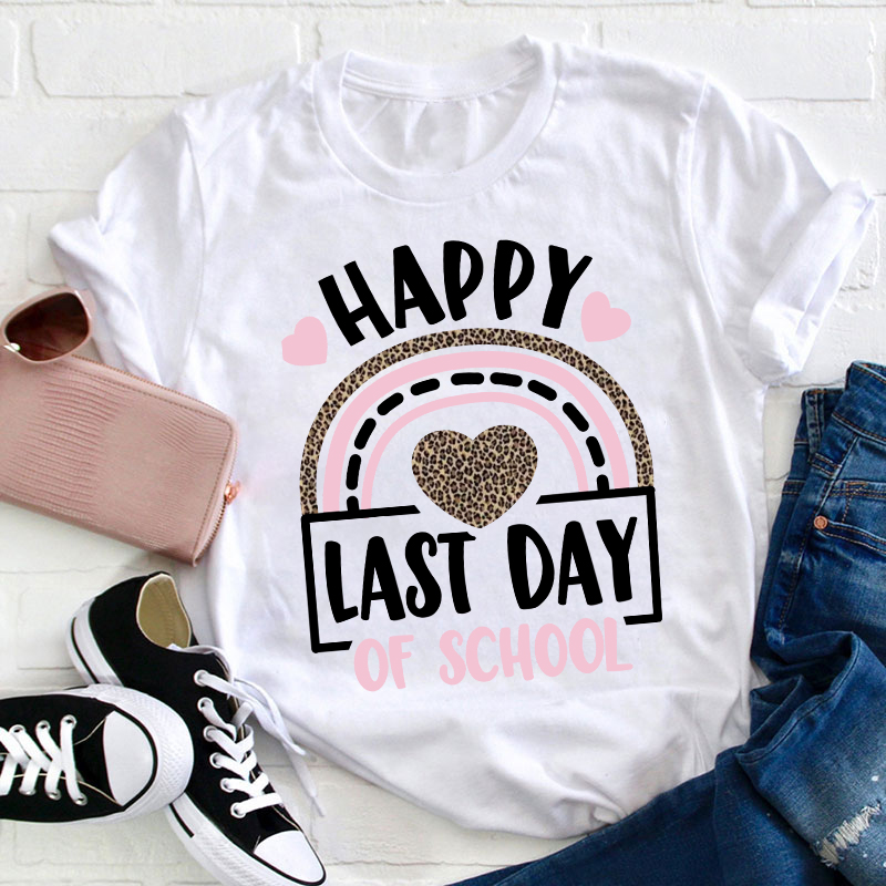 Happy Last Day of School Leopard Rainbow T-Shirt