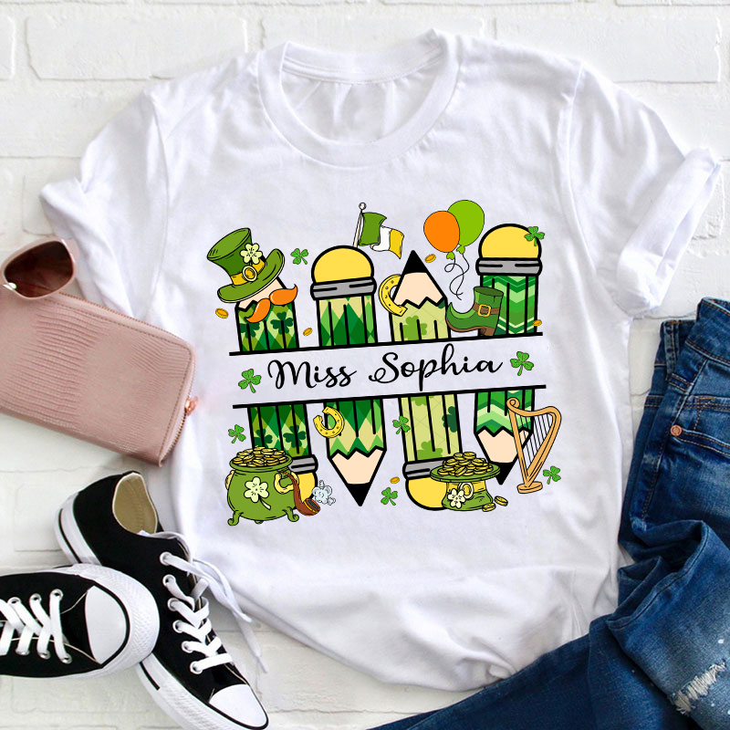 Personalized St Patricks Name Teacher T-Shirt Sale-Teachersgram