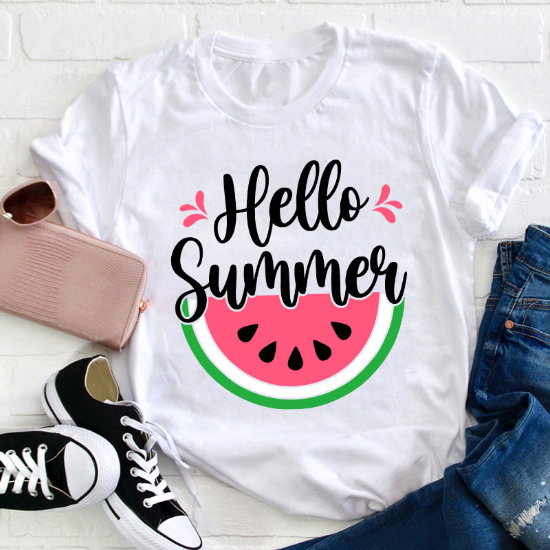 Watermelon Summer Hello Summer Teacher T-Shirt