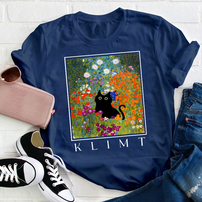 Klimt Cat Garden Cat Teacher T-Shirt