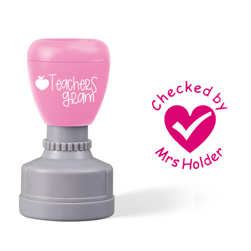 Personalized Name Checked Heart Teacher Stamp