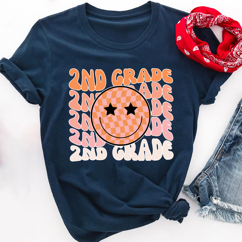 Personalized Smiling Face Grade Teacher T-Shirt