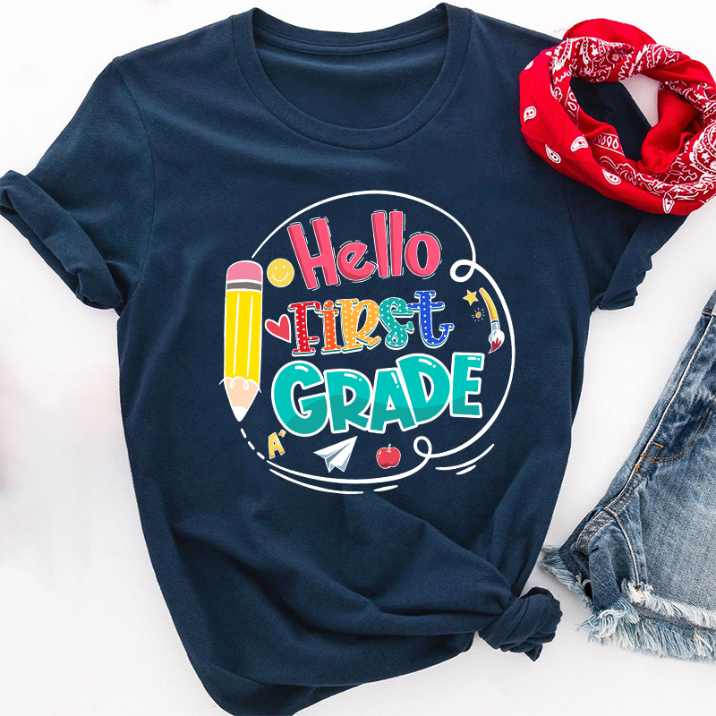 Personalized Hello Back to School Grade Teacher T-Shirt