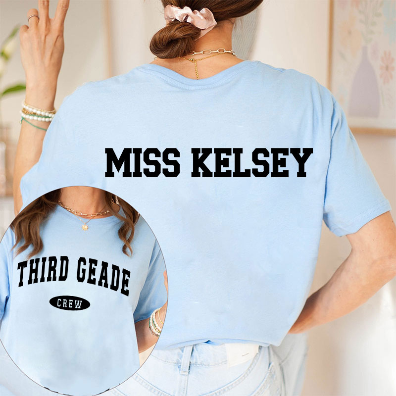 Personalized Simple Retro Text Design Teacher Two Sided T-Shirt