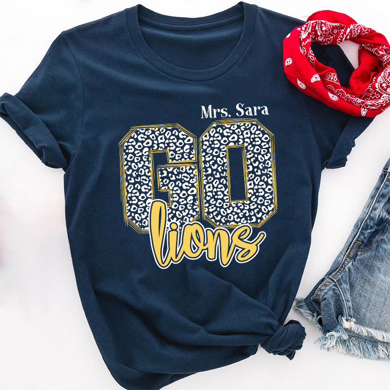 Personalized Colorful Leopard Mascot Go Team Teacher T-Shirt