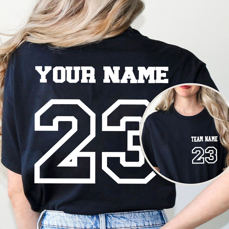 Personalized Name And Back Number Teacher Two Sided T-Shirt