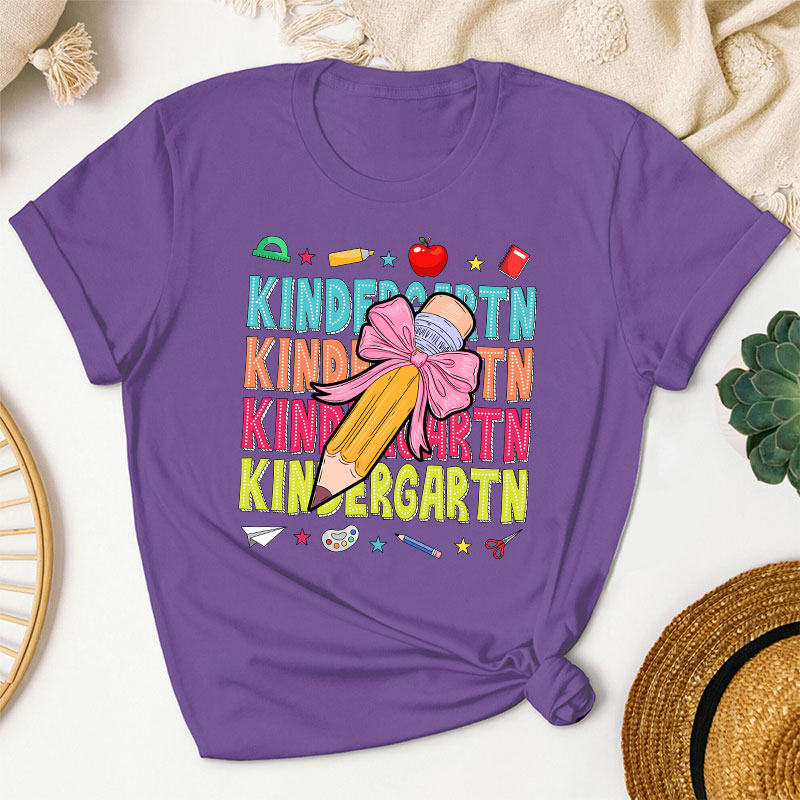 Personalized Class Bow Pencil Cute Icon Teacher T-Shirt