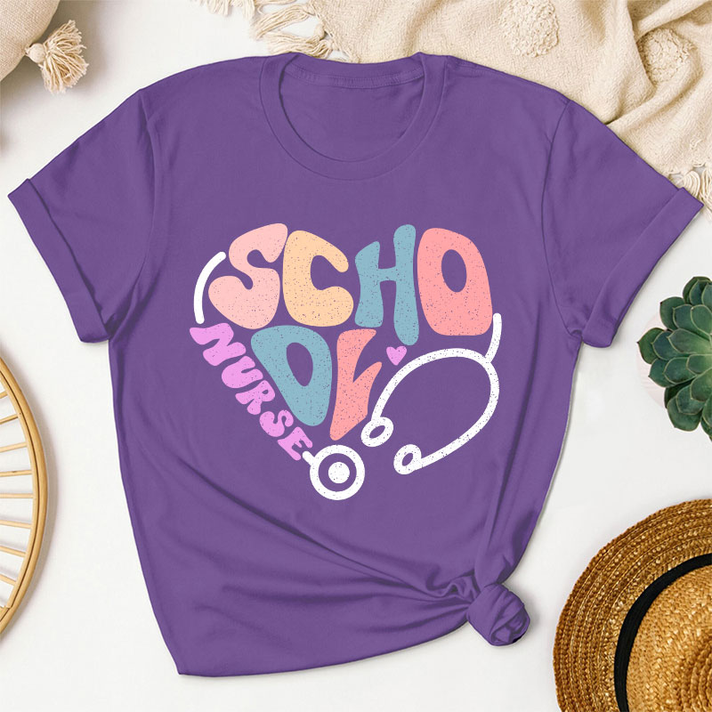 School Nurse Heart Stethoscope T-Shirt