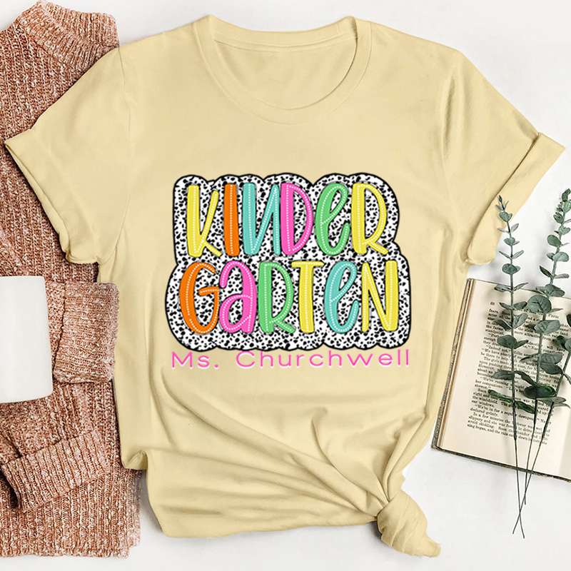 Personalized Neon Lights And Polka Dots Teacher T-Shirt