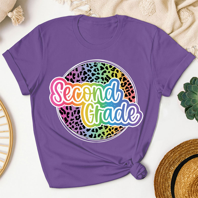 Personalized Text Gradient Leopard Print Teacher T-Shirt