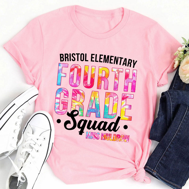 Personalized Tie Dye Style Name And Grade Teacher T-Shirt