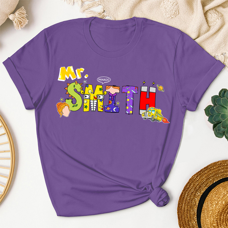 Personalized Name School Bus Teacher T-Shirt