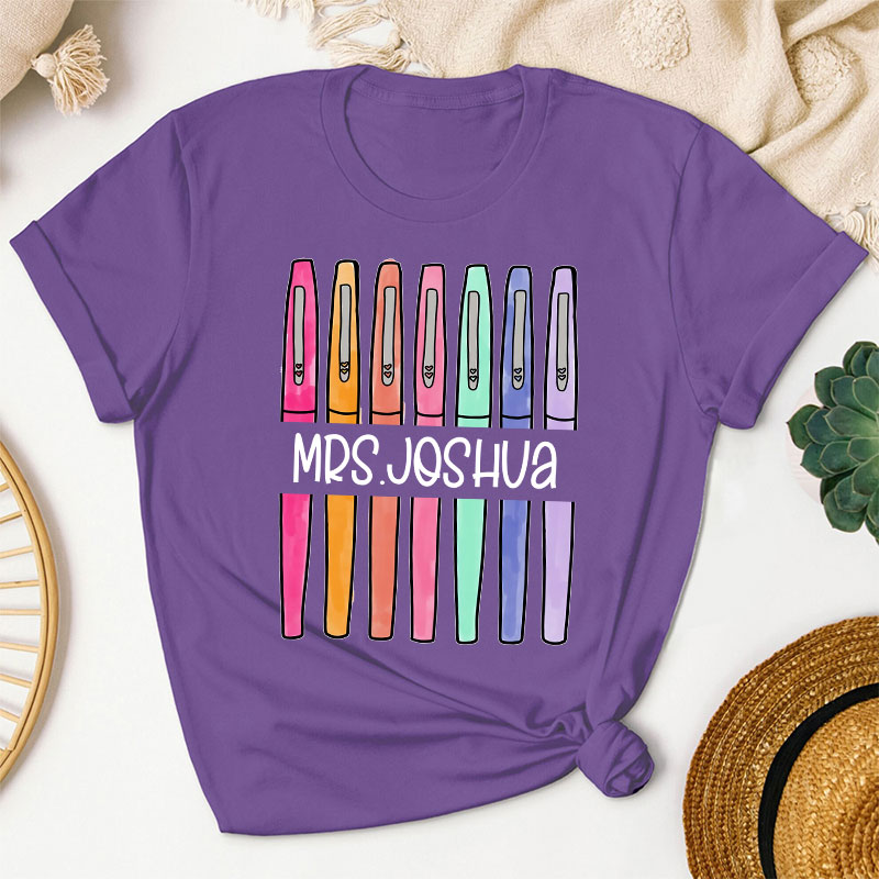 Personalized Colored Pens Teacher Name T-Shirt