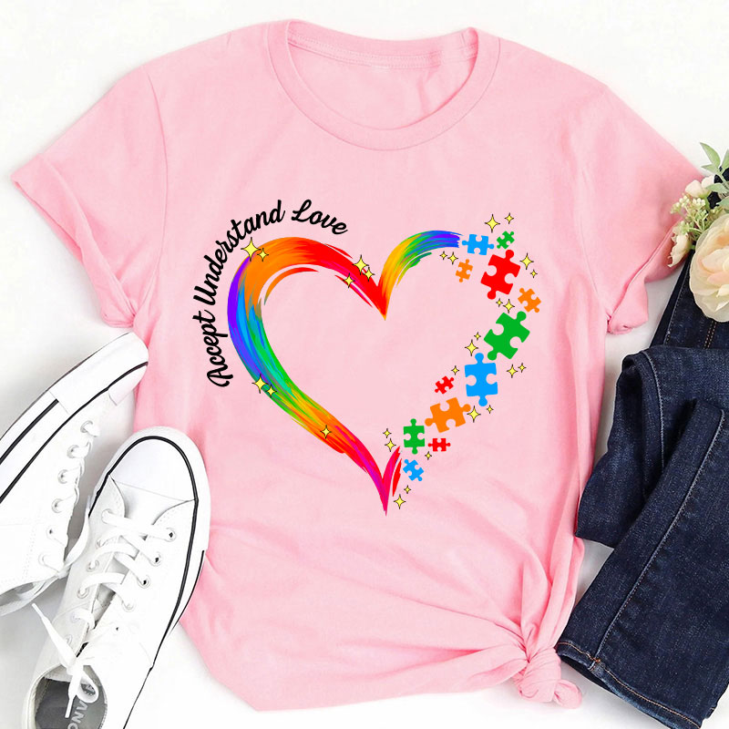 Rainbow Heart Accept Understand Love Teacher T-Shirt