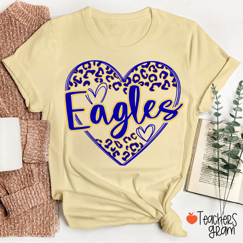 Personalized School Mascot Heart Leopard Teacher T-Shirt