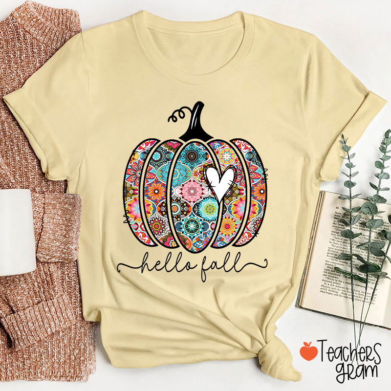Personalized Text Flowers Pumpkin Fall Teacher T-Shirt