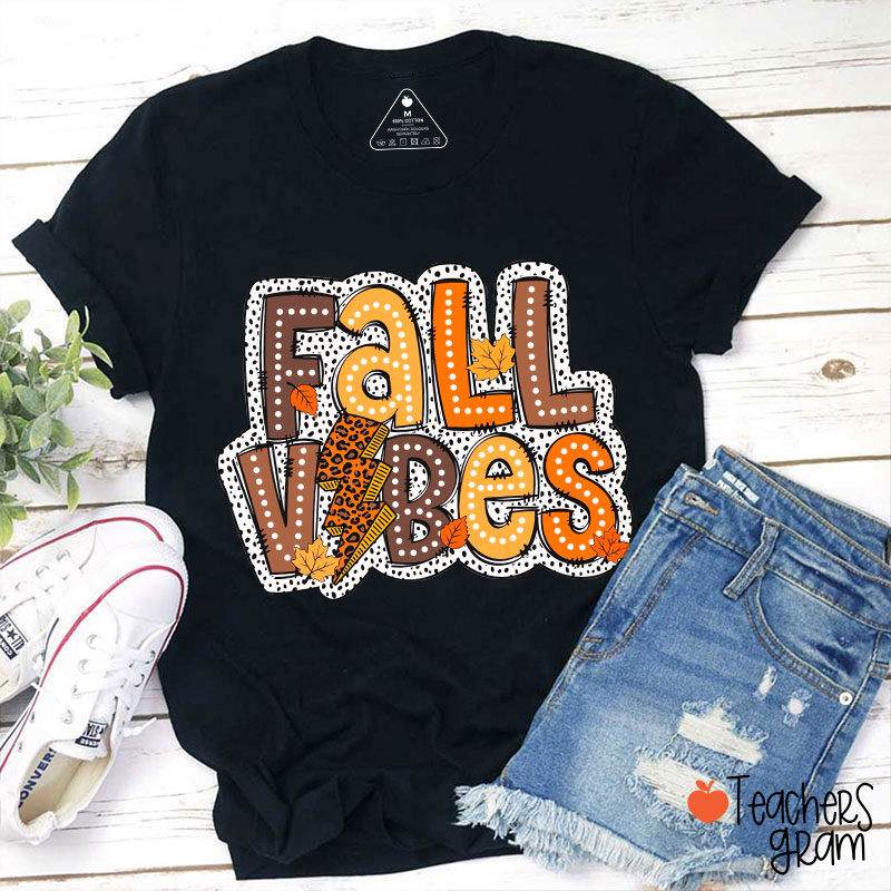 Fall Vibes Leopard Lightning Teacher T-Shirt