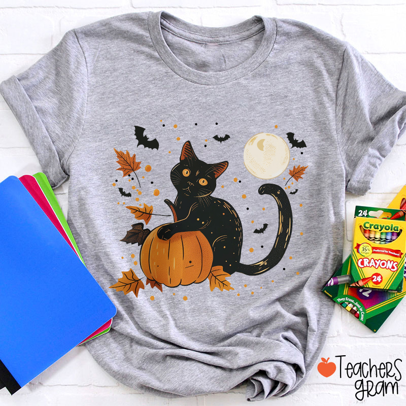 Black Cat Full Moon Teacher T-Shirt