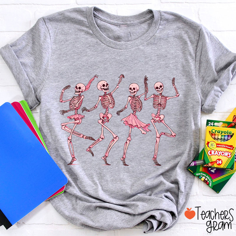 Pink Dancing Skeleton Teacher T-Shirt