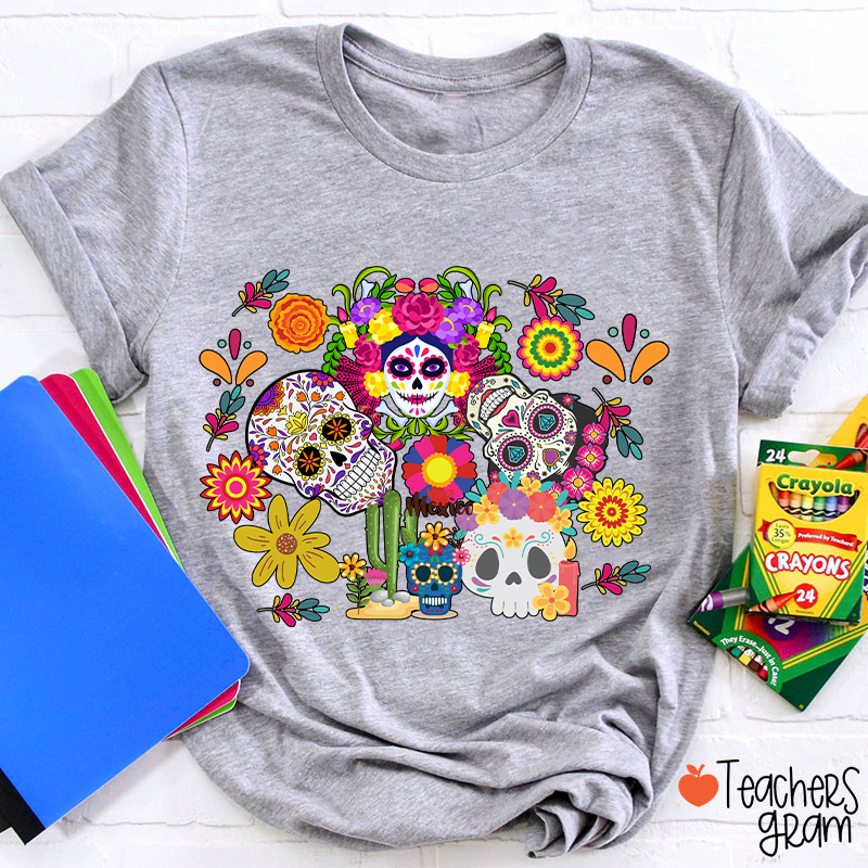 Colorful Skull Mexico Halloween Spanish Teacher T-Shirt