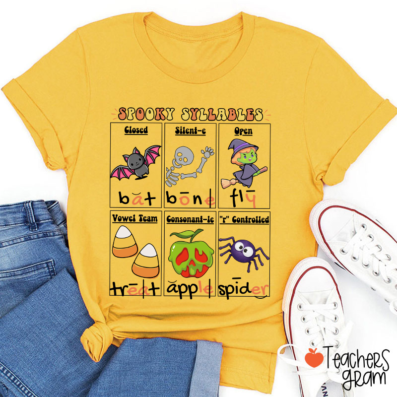 Halloween Reading Spooky Syllables Teacher T-Shirt