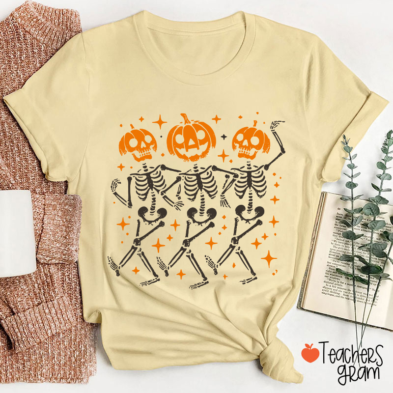 Dance Pumpkin Skeleton Halloween Teacher T-Shirt