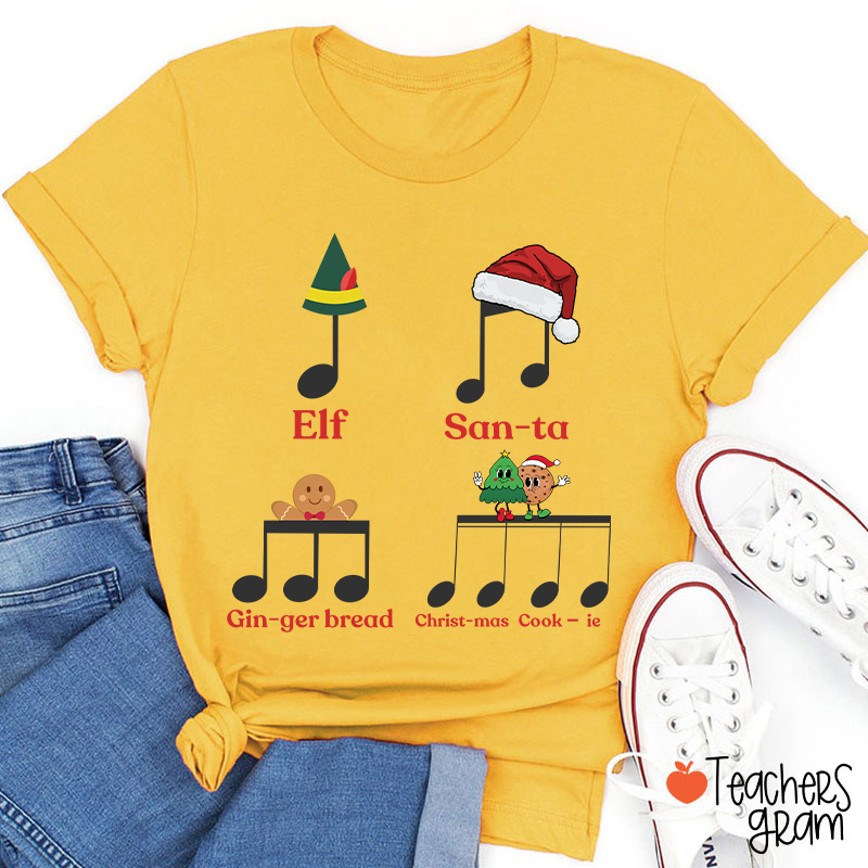 Elf Santa Music Note Teacher T-Shirt