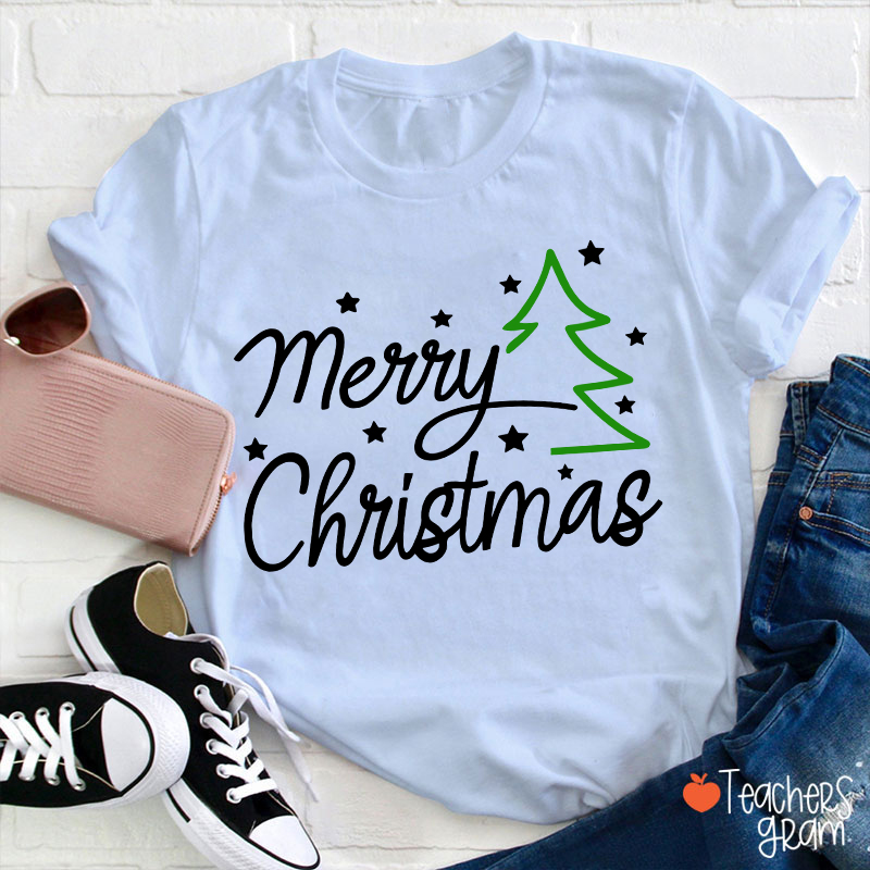 Merry Christmas Snow Tree Teacher T-Shirt