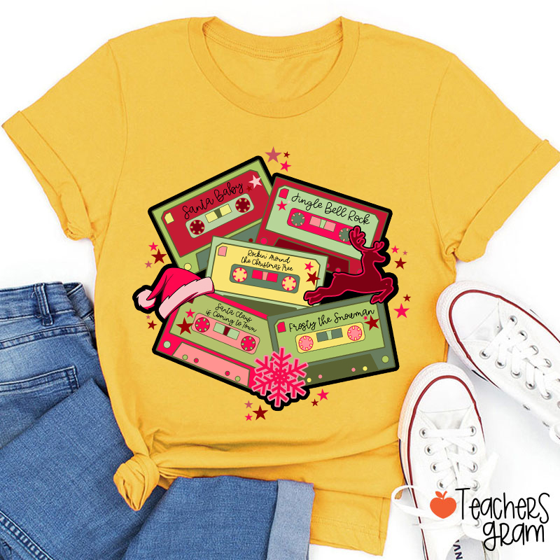 Christmas Music Cassette Tapes Teacher T-Shirt