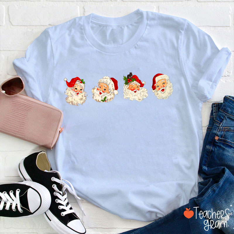 Santa Claus Happy Faces Teacher T-Shirt