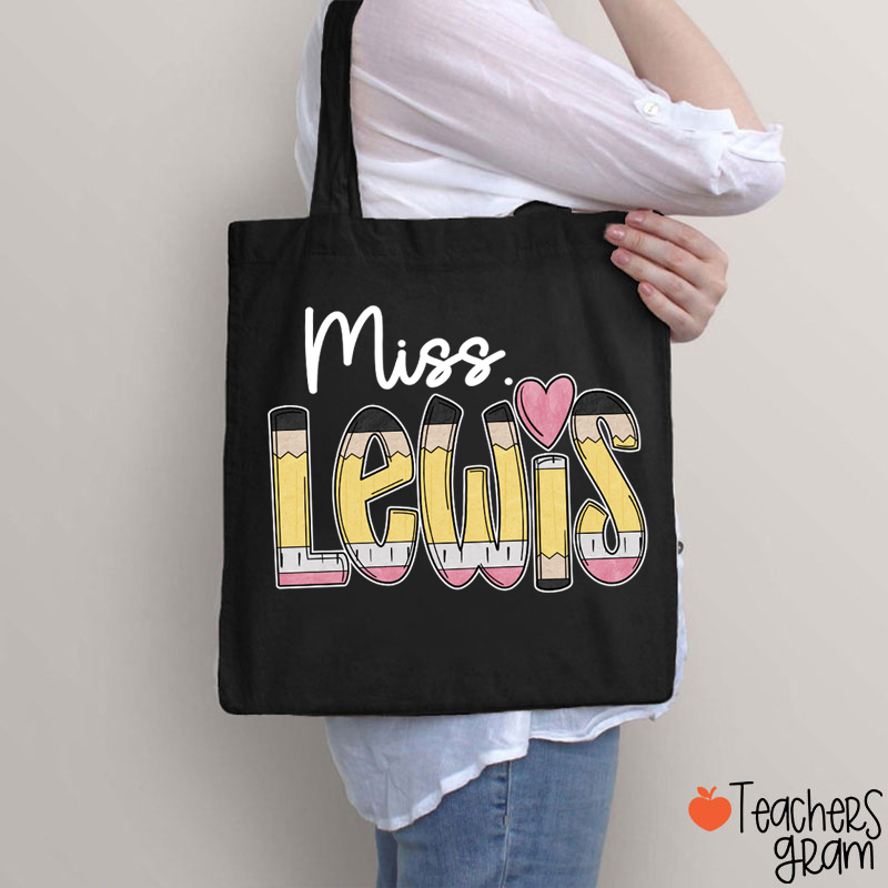 Personalized Pencil Name Teacher Tote Bag