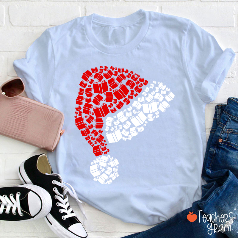 Book Christmas Hat Christmas Teacher T-Shirt