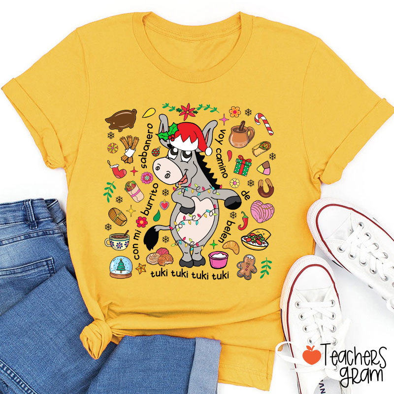 Con Mi Burrito Sabanero Voy Camino Belén Spanish Teacher T-Shirt