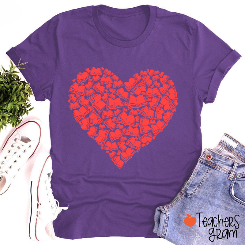Love Books Valentine Teacher T-Shirt