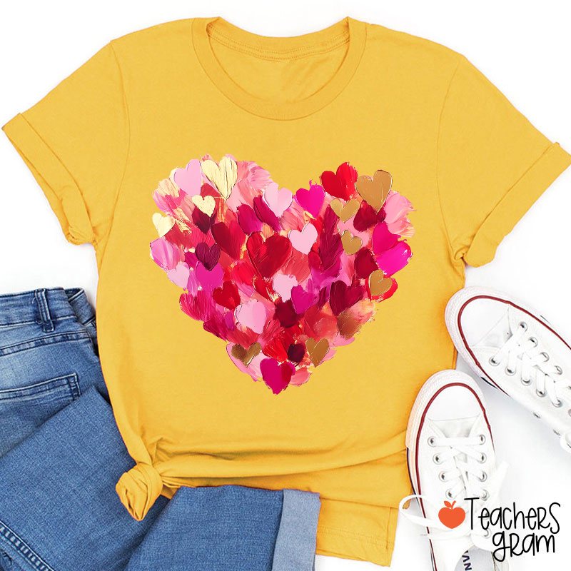 Oil Painting Heart Valentine Teacher T-Shirt
