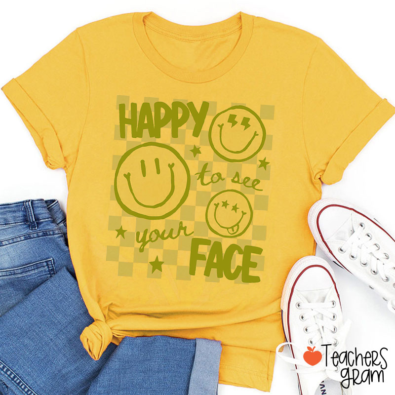 Retro Checkerboard Smile Face Teacher T-Shirt