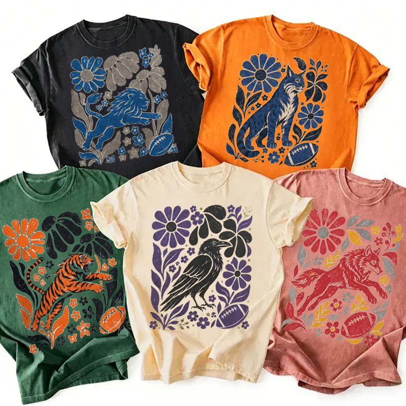 Personalized Mascot Floral Football Vintage Graphic Teacher T‑Shirt