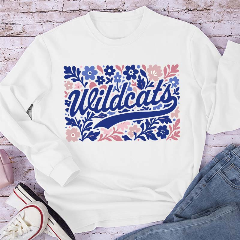 Personalized Mascot Flowers School Spirit Teacher Long Sleeve T-Shirt
