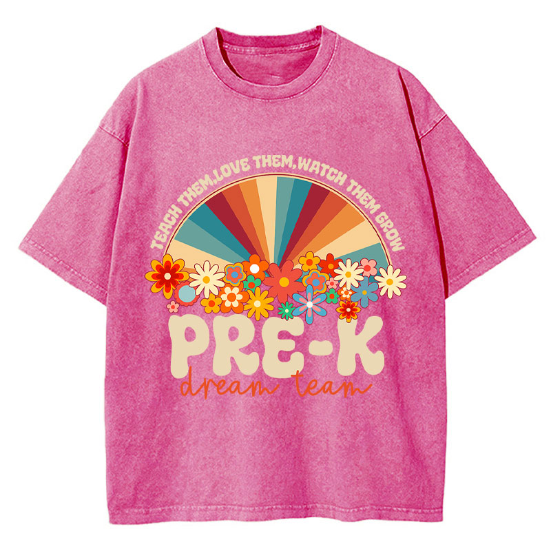 Personalized Teach Love Watch Them Grow Teacher Washed T-Shirt