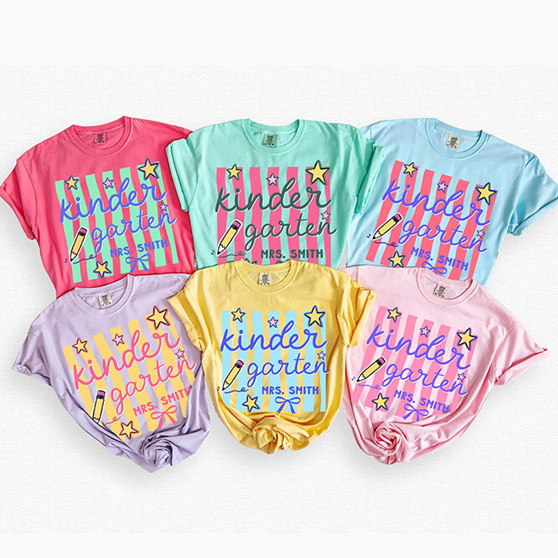 Personalized Grade And Name Stars And Pencil Teacher T-Shirt
