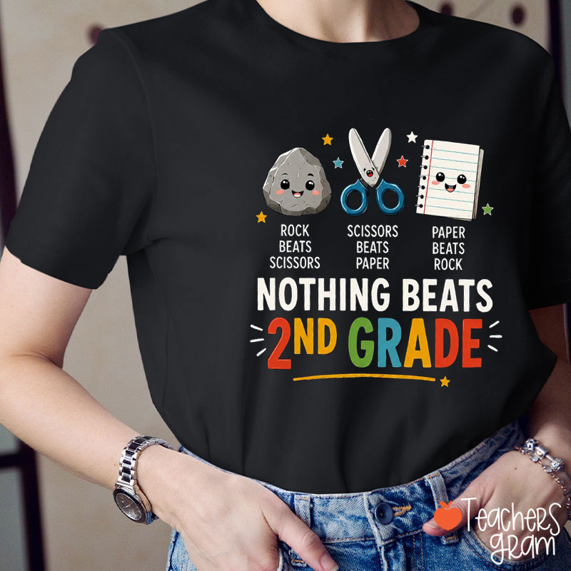 Personalized Grade Nothing Beats Rock Paper Scissors Teacher T-Shirt