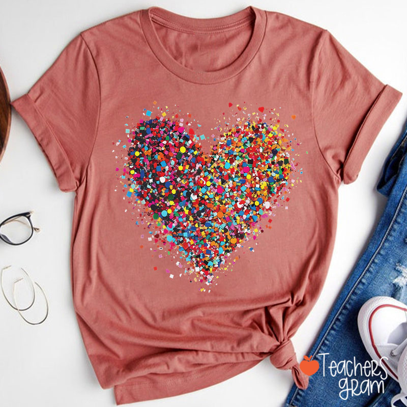 Confetti Heart Valentines Day Teacher T-Shirt